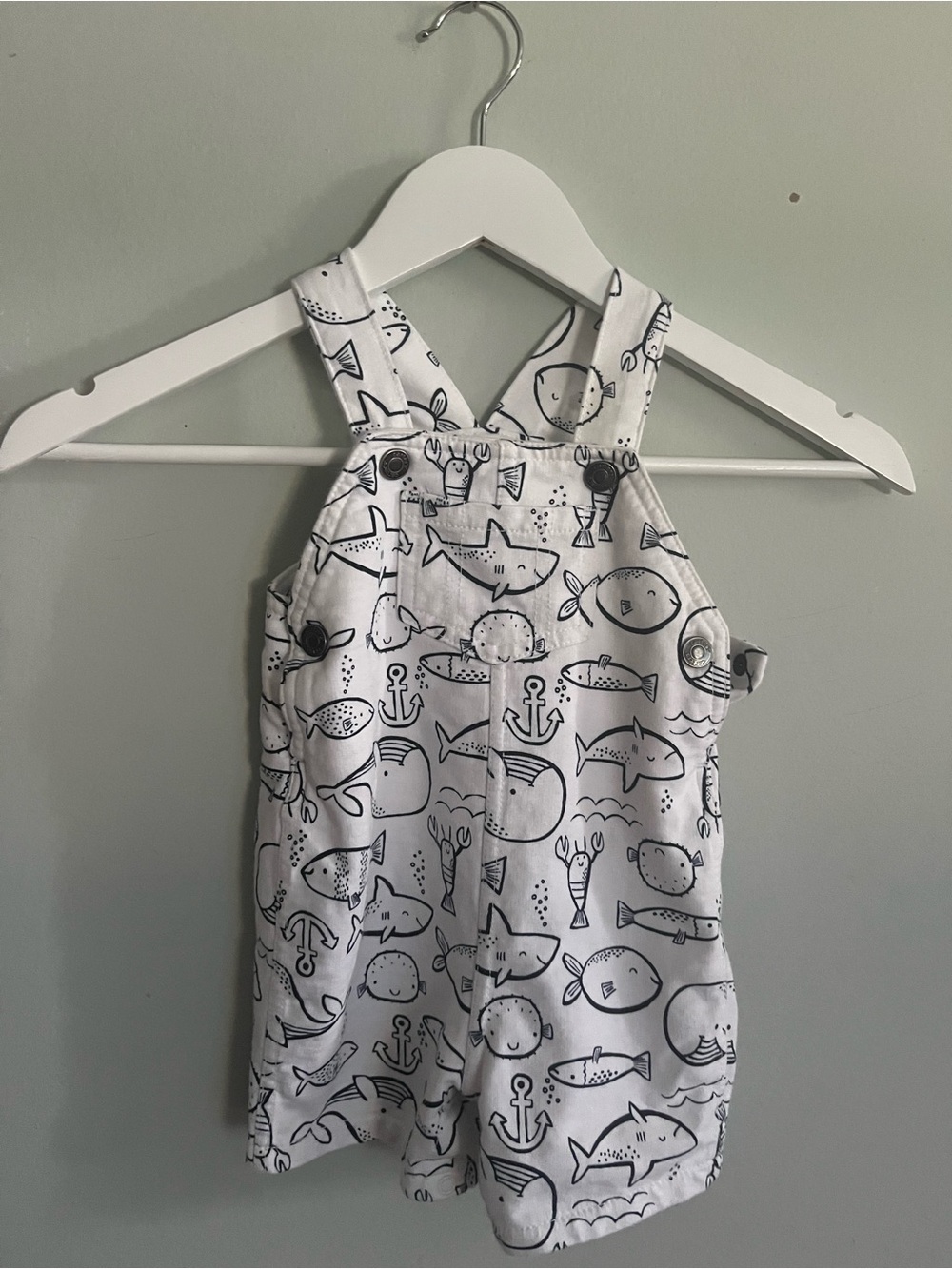 Carter's White Navy Doodle Fish Shortalls